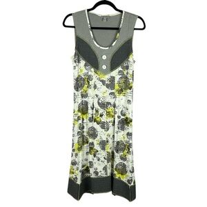 Linea Domani Beach Boho Floral Sleeveless Mix Media A Line Dress Small Grey